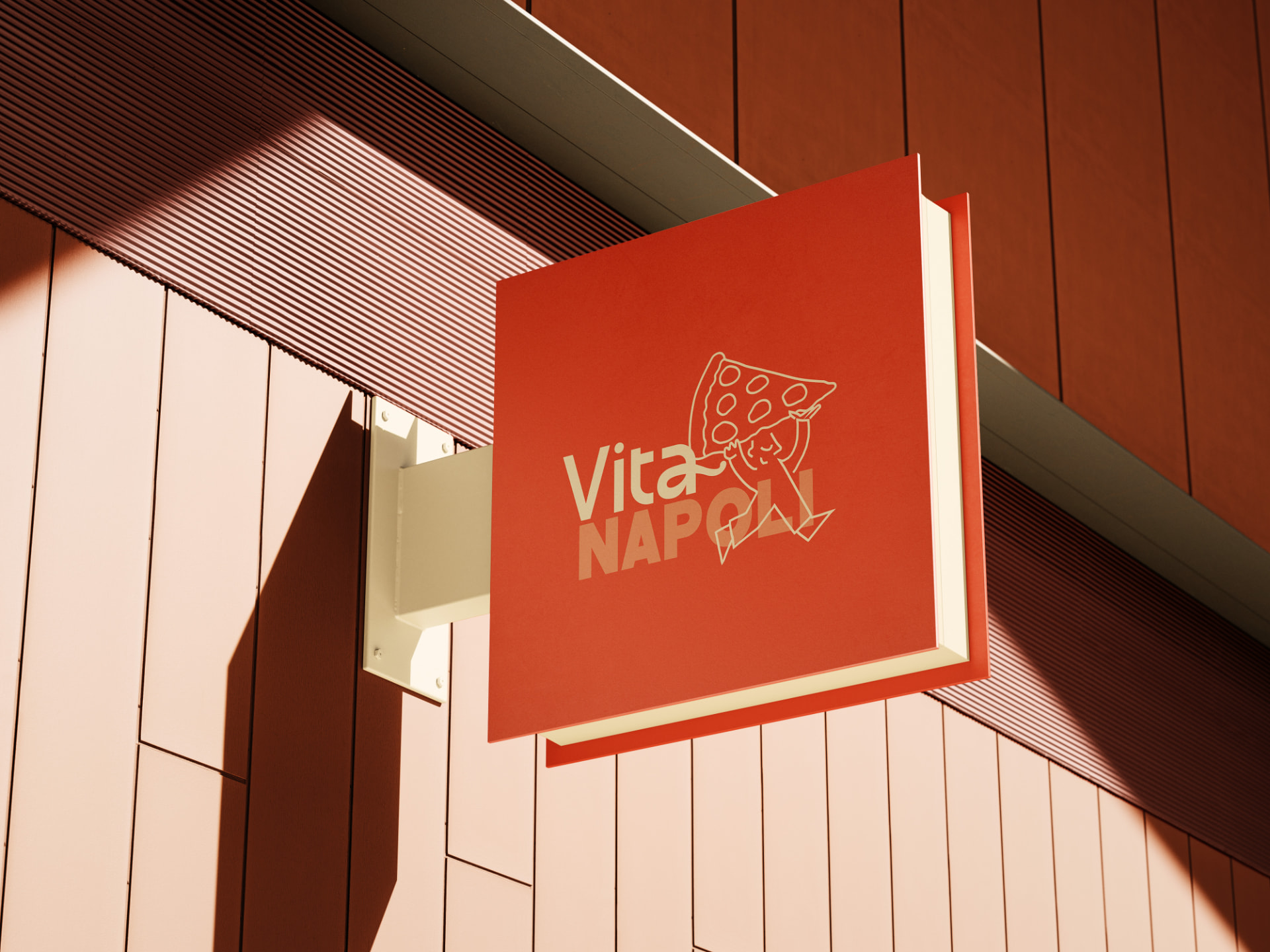 Fachada com placa luminosa da pizzaria Vita Napoli